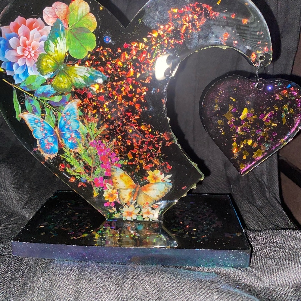 Colorful Flowers and Butterfly Resin Art Picture Frame